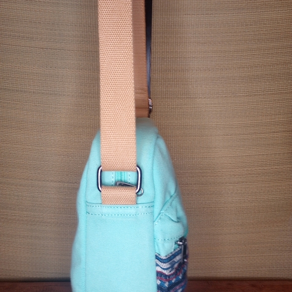 LEAPER Crossbody Messenger  Canvas Bag Mint Green Turquoise Southwestern Style - Picture 5 of 17